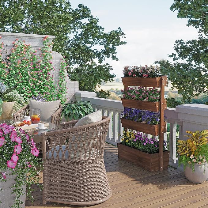 4-Tiers Raised Garden Bed,Vertical Garden Planter,Planter Box,Fir Wood Adjustable Freestanding Elevated Herb Stand Tower,Flower Strawberry Vegetable for Outdoor Balcony,33x17x55 Inches,Brown