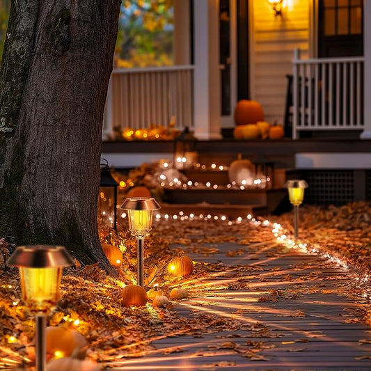 Solar Lights Outdoor Waterproof,6 Pack Bronze Pathway Lights with 10-40 LM Dimmable Glass and Metal, Solar Powered Garden Fall Decor for Yard,Patio,Pathway,Driveway(Warm White)