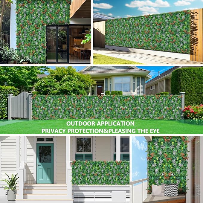 Grooy 20"x20"(16pcs) Grass Wall, Artificial Boxwood Panels, Grass Backdrop Wall for Privacy Screen, Sun Protected Green Hedge Panels for Outdoor, Indoor, Garden, Fence, Backyard and Décor