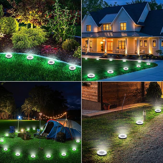 Joomer Solar Ground Lights Outdoor Waterproof, 4 Pack 8 LED, White | Solar Powered Garden Lights Disc Landscape Lighting Outdoor for Patio Pathway Lawn Yard Driveway Walkway outside
