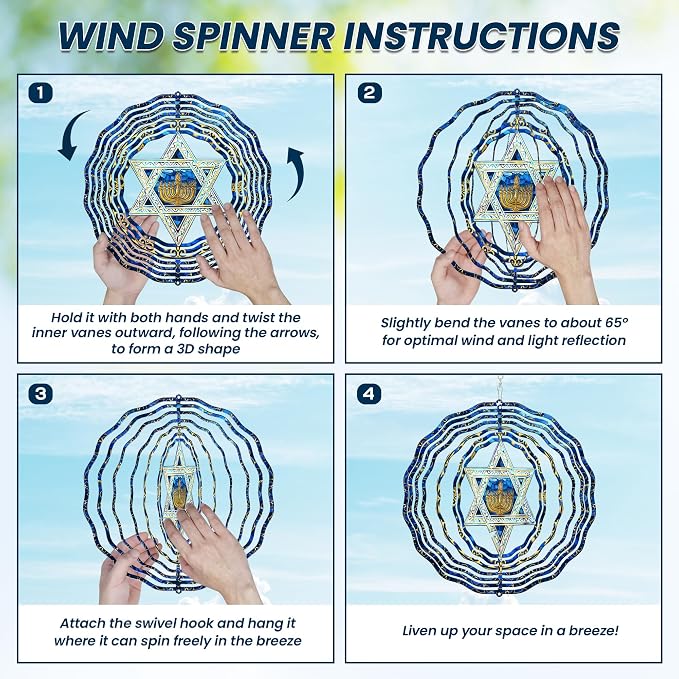 FLAGWIX Hanukkah Gifts for Women Men - Star of David 3D Stainless Steel Wind Spinners Outdoor 12in - Hanukkah Decorations, Chanukah Hanging Wind Spinners Garden Decor, Spiritual Religious Jewish Gifts