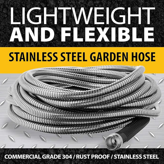 BIONIC STEEL 50 Ft Metal Garden Hose with Sprayer Nozzle,Non Kinking Stainless Steel Heavy Duty Hose 50Ft x 5/8 in. Ultra Flexible NON Expandable for Uninterrupted Water Flow,500 PSI,(Pack of 4)
