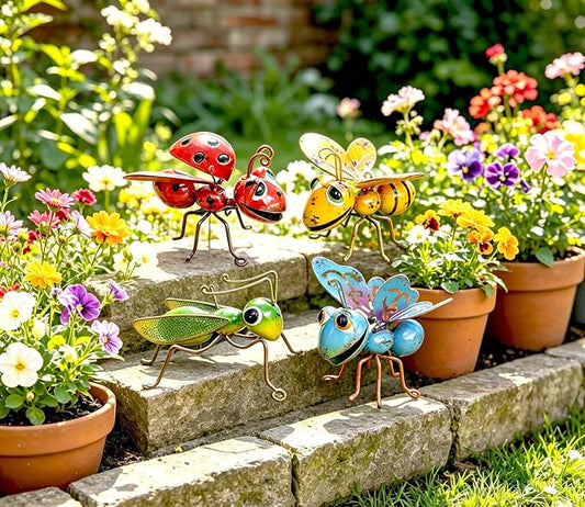 Metal Garden Sculptures Statues Yard Art Decoration,Set of 4 Garden Decor Perfect Hanging The Tree, Porch,Backyard or Patio Wall Decor | Set of 4 Garden Decor, Perfect Hanging The Tree, Porch, Backyard or Patio Wall Decor
