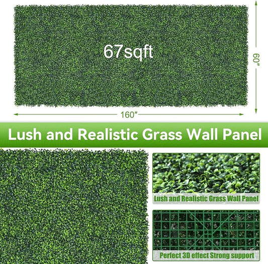 Artificial Boxwood Roll, 60x160 in (67 sqft) UV-Anti Faux Ivy Grass Wall Backdrop for Balcony Privacy, Fake Grennery Wall Decor for Garden, Patio, Backyard