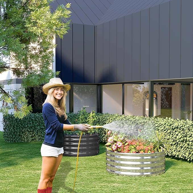 DIIYIV 2PCS 3x3x1FT Galvanized Raised Garden Bed, Outdoor Metal Vegetable Flower Planter Box Silver