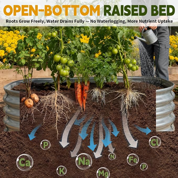 5FT Galvanized Raised Garden Bed,VivaGarden 60 Inch Durable Round Raised Bed Planters Outdoor, Metal Above Ground Flower Bed for Gardening