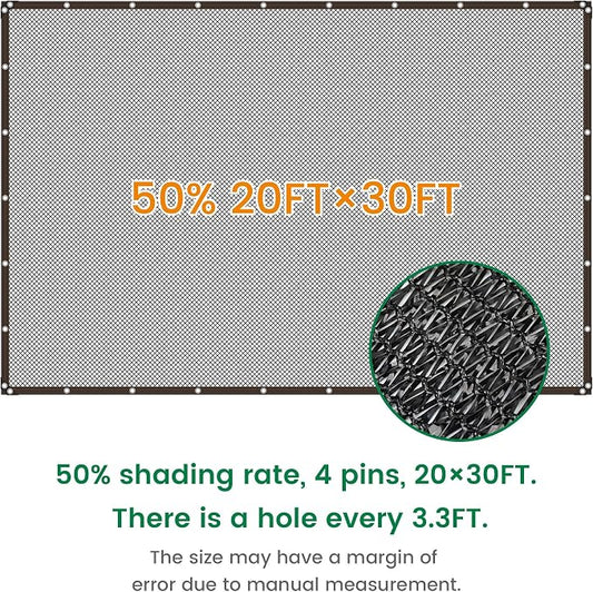 Shade Cloth, 20FT X 30FT 50% Black Outdoor Woven Sun Shade with Grommets, Durable Breathable Netting Shading Antifreezing for Patio, Garden, DIY Home, Plants Cover, Greenhouse, Dog Kennel