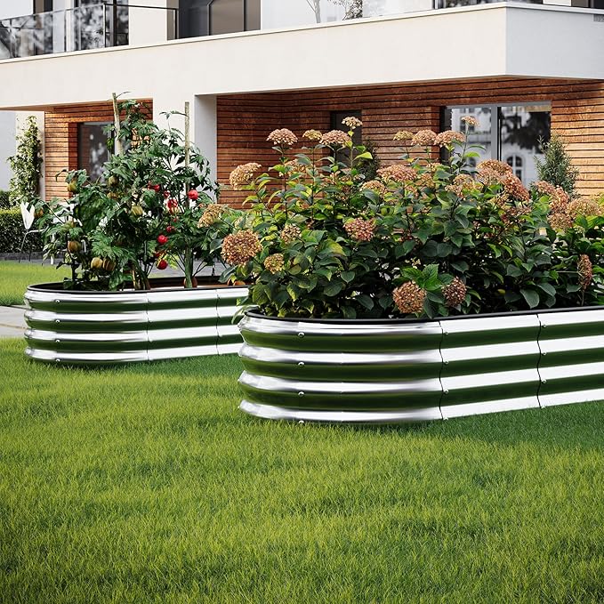 ZFHgarden Galvanized Metal Planter Raised Garden Bed Kit for Gardening Outdoor 2x2x1ft Round Galvanized Steel Fire Pit,Steel Fire Pit Silver for Backyard, Camping, Bonfire