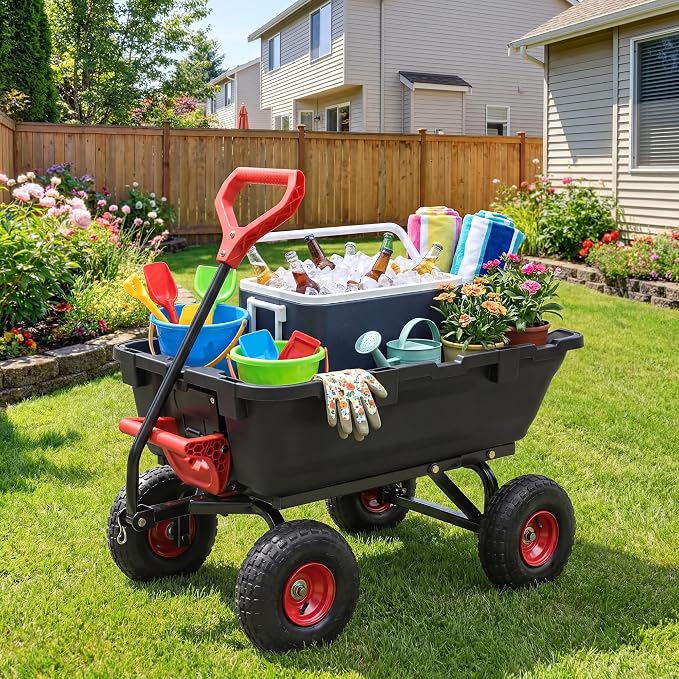Garden Dump Cart Wagon 900 Lbs, Heavy Duty Yard Wheelbarrow | Upgrade 10" All Terrain Pneumatic Tires,DIY Expansion over 900LBS Capacity, Durable Steel Frame, Ideal for Yard, Farm, Garden