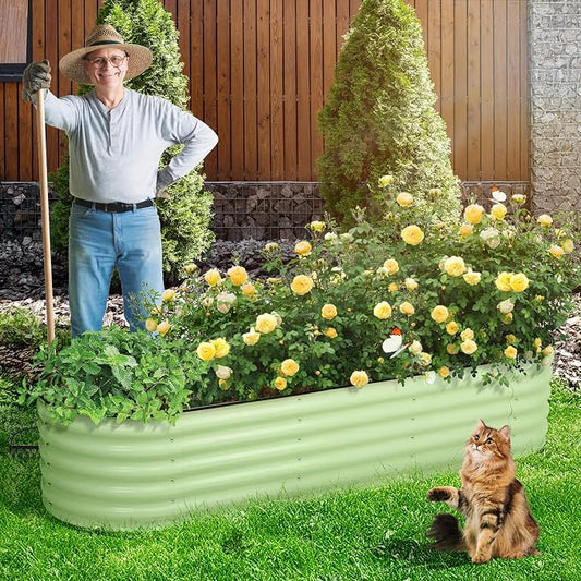 Aoodor 17" Tall Oval Galvanized Raised Garden Bed Kit, 6-in-1 Large Metal Outdoor Planter Box for Vegetables, Flowers, and Herbs, 7.5 x 2.3 x 1.5 Ft, Color