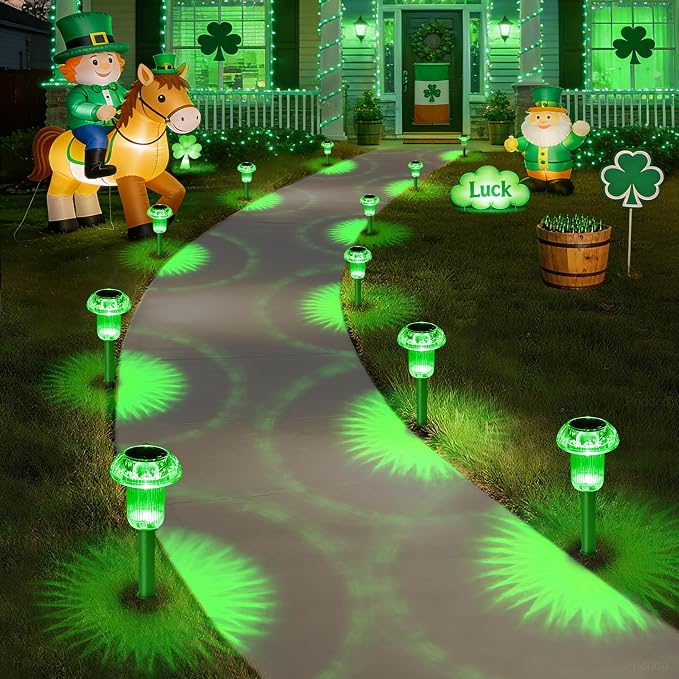 Priddop Solar Lights Outdoor Waterproof 8 Pack LED Green Stake Mushroom | Yard Pathway Garden Decorative Patio Landscape Path Walkway Spike Pattern Acrylic Cap ABS Stake Outside Halloween Decor
