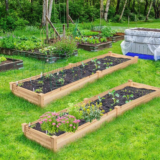 S AFSTAR Wooden Raised Garden Bed, Divisible Planter Box Kit, Outdoor Elevated Flower Planting Raised Bed, Above Ground Planters or Vegetables Grass Lawn Yard Backyard Patio (97" L x 25" W x 10" H)