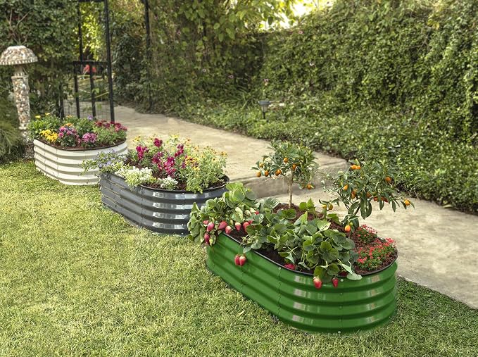 Plant & Plot Galvanized Raised Garden Beds Outdoor // 4×2×1 ft (2-Pack) Planter Raised Beds for Gardening, Vegetables, Flowers // Large Metal Garden Box // Patented Tool-Free Design (Olive Green)