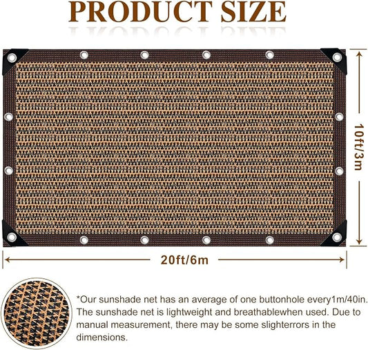 Shade Cloth,80% Sunblock Net with Metal Grommets and Reinforced Edges,Garden Sun Shade Netting,Used in Courtyards,Balconies,Carports,Greenhouse, Plants Growing,Chicken Coop Patios etc.10x20FT