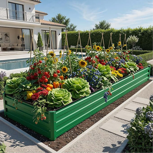 YITAHOME 2pcs 12x4x1ft Galvanized Raised Garden Bed, Metal Planter Box with Safety Rubber, Gloves, Outdoor Flower Bed for Planting Plants Vegetables, Green