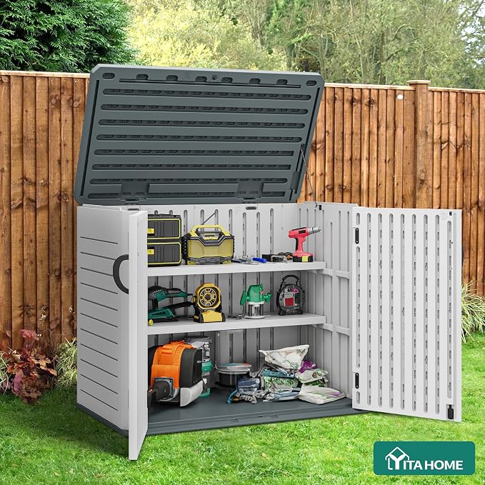 YITAHOME Resin Storage Shed Shelves for 35 Cuft Horizontal Storage Sheds, 47 in x 12.6 in Waterproof Rack with 8 Screws for 4x2.5 Ft Horizontal Garden Storage Accessories, Easy Assembly, 2PCS, Gray
