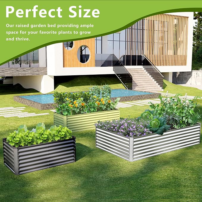 2PCS 4x2x2FT Galvanized Raised Garden Bed,Galvanized Planter Boxes Outdoor, Large Metal Raised Garden Beds for Vegetables-Silver