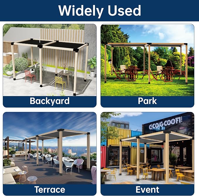 Pergola Bracket Kit 4x4, 2pcs 4-Way Heavy Duty Corner Bracket and 2pcs Base, Used to Connect Extended Pavilion Wooden Beams, for Gazebo, Patio Pergolas, Log Cabin Outdoor, Wood Stand Sheds