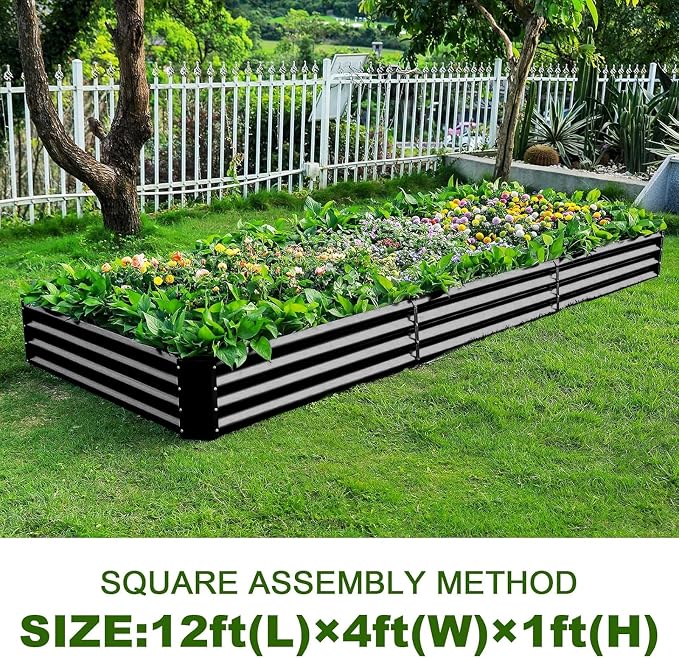 Land Guard 12×4×1ft Galvanized Raised Garden Bed Kit for Vegetables 2 Pack, Galvanized Super Large Metal Planter Raised Garden Boxes Outdoor (Gray)