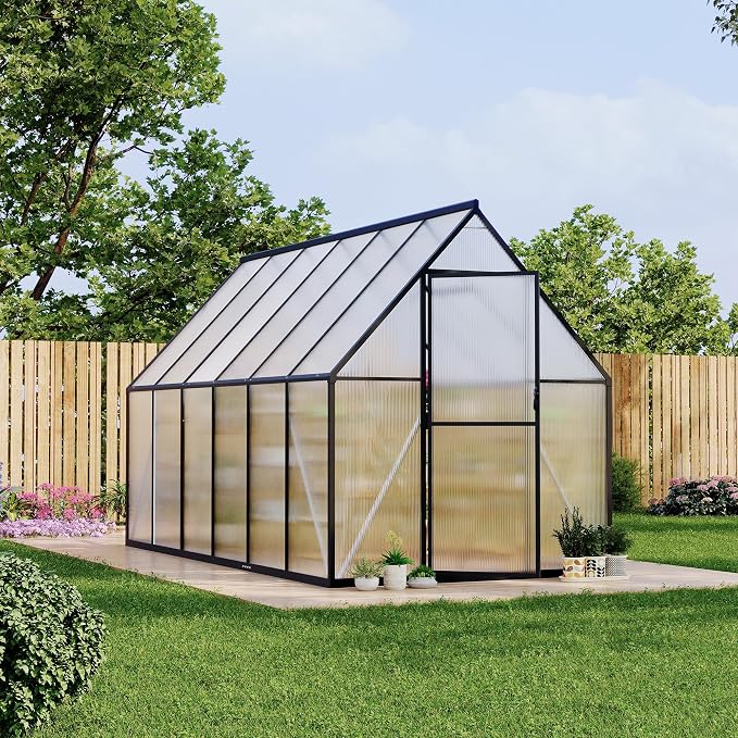 GarveeLife 6x11FT Aluminum Large Walk-in Greenhouses for Outside, Polycarbonate Greenhouse with Aluminum Frame, Greenhouse with Ventilation and Rain Gutter, Polycarbonate Greenhouses for Outdoors