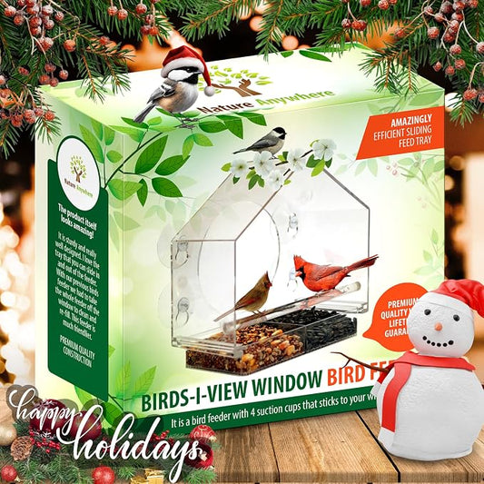 Nature Anywhere Window Bird Feeder - Weather Proof Transparent Acrylic Bird Feeders for Outdoors - Enhanced Suction Grip, Bird Watching for Cats, Easy-to-Clean, Outdoor Birdhouse Feeder (1 Unit)