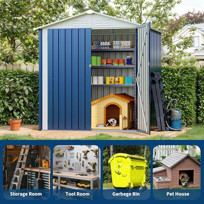 Garvee 6x4 FT Storage Shed – 130 Cu Ft, Sloped Roof, Weatherproof | pacious 130 cu ft interior – fits bikes, ladders, and seasonal gear with ease.