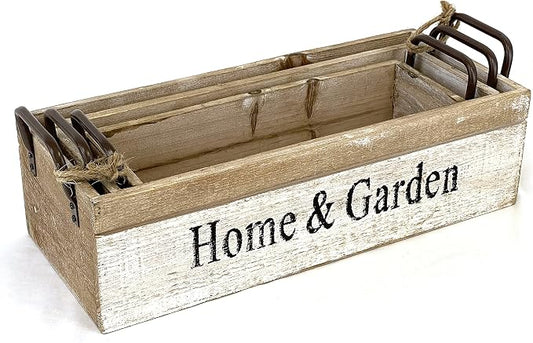 allgala 3-PC Set Wooden Boxes Planter Trough for Flower pots - Indoor Outdoor Decoration - Storage Display Boxes