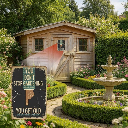 Funny Garden Metal Signs, Vintage Outdoor Wall Decor 8x12 Inch | You Don't Stop Gardening, Weatherproof Aluminum Sign for Patio Yard Greenhouse, Gift For Gardeners
