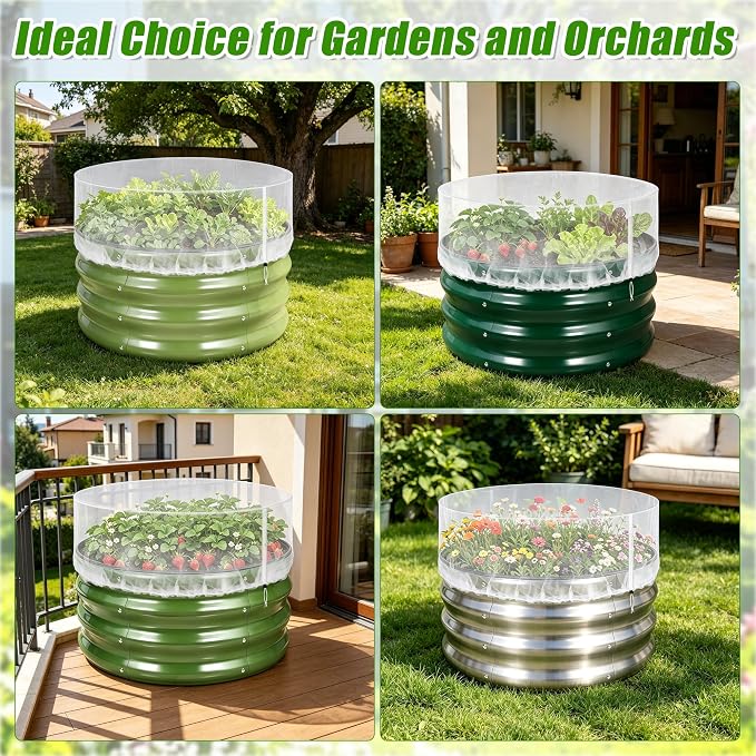 2 Pack Garden Netting for Raised Beds, 2x2FT Round Raised Garden Bed Plant Covers Protection Nets, Fine Mesh Bird Netting Pest Barrier Screen with Drawstring for Protecting Vegetables Fruits Crops