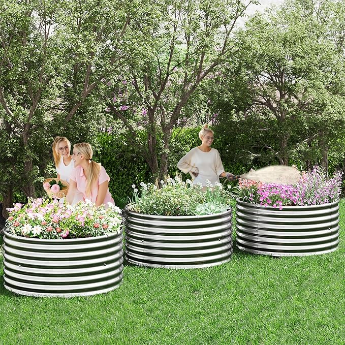 4 Pack Tall 2x2x2ft Round Galvanized Raised Garden Bed Outdoor, Metal Garden Bed for Vegetables, Above Ground Garden Box for Flower, Steel Raised Beds for Gardening