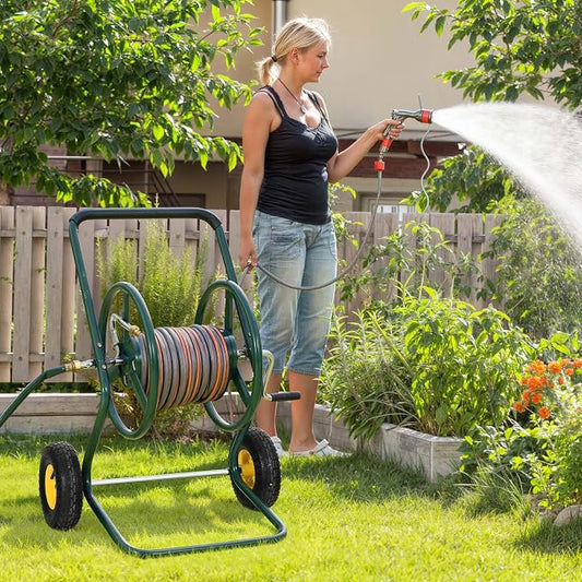 Hose Reel Cart, 250FT 5/8" All-Terrain Mobile Water Hose Truck, Heavy-Duty Rust-Proof Iron Frame Industrial Garden Cart for Outdoor Lawn Yard & Car Washing