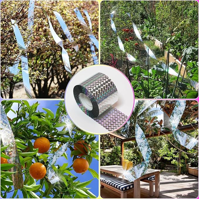 Ruolan Bird Scare Tape Ribbon(700FT) Reflective Tape Keep Birds Away Outdoor,Double Side Bird Flash Tape, Scare Geese, Pigeon, Duck, Woodpecker