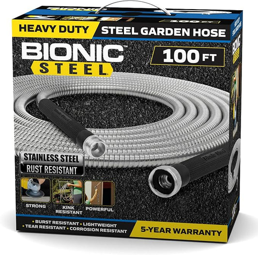 Bionic Steel 100 FT and 25 FT Garden Hoses, 304 Stainless Steel Metal Water Hoses, Flexible and Durable