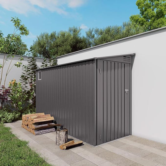 Outdoor Metal Storage Shed, Galvanized Steel Garden Shed with Sloped Roof & Air Vents, Waterproof Rust-Resistant Backyard Tool Storage House for Patio Lawn Garden Trash Can Storage, Easy Assembly
