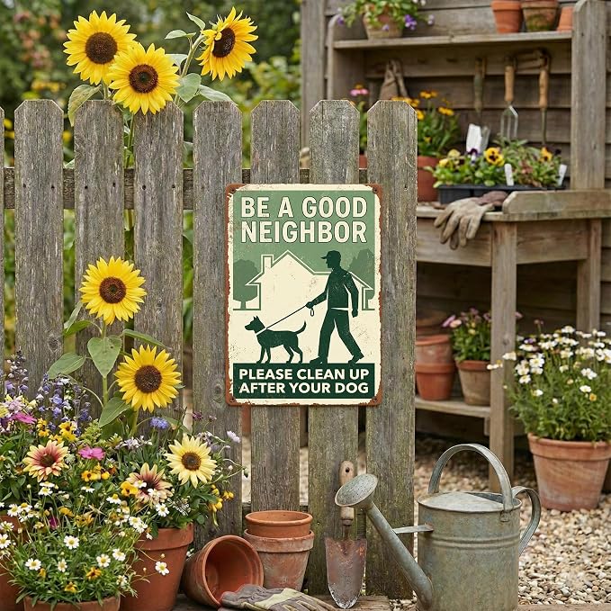 Garden Decor Dog Poop Sign Clean Up After Your Dog Yard Wall Art | Pet Owners • Lawn Walkway Display • Garden Theme • Neighborhood Reminder • UV Printed • 8x12 Inch