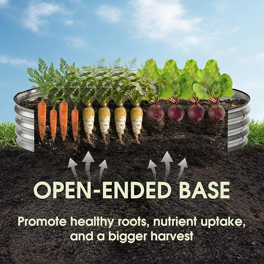 NEWBULIG Galvanized Raised Garden Bed Outdoor, 8x4x1ft Metal Planter Box for Vegetables Flowers Herbs, Heavy-Duty Oval Raised Flower Bed for Gardening, Open Bottom, Easy Assembly, Safe Edges