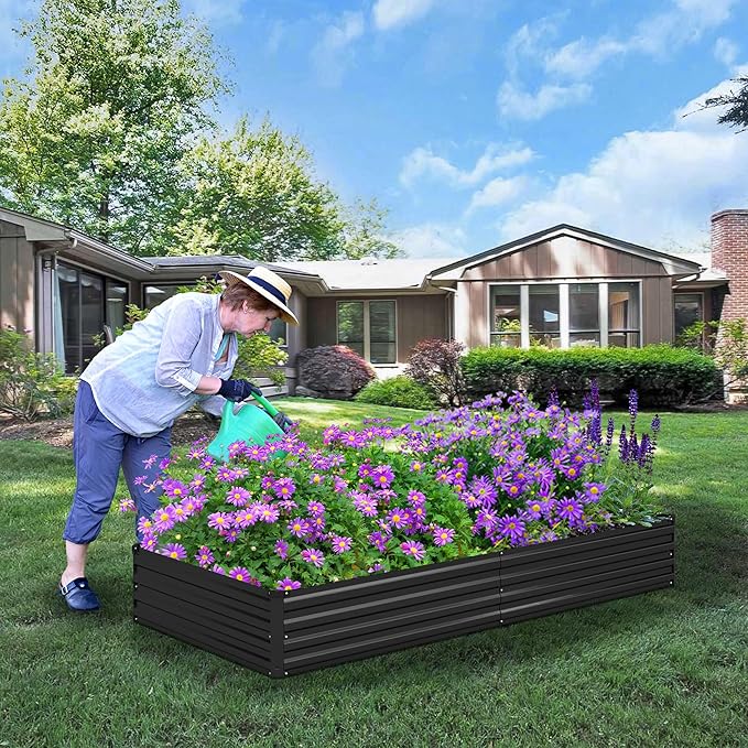 Foxlang 8x2x1ft(2 Pack) Galvanized Raised Garden Bed,Outdoor Planter Box Metal Patio Kit Planting Bed for Vegetables Flowers Herb,Black