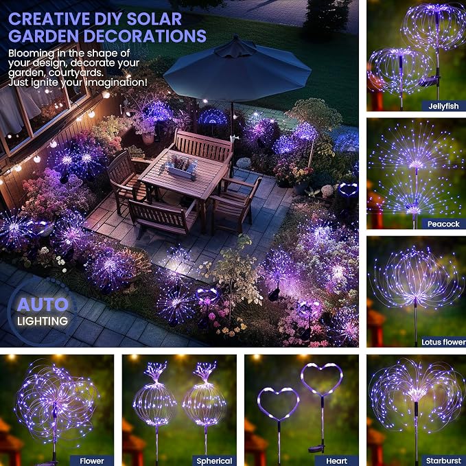 GIGALUMI Garden Outdoor Decor Lights 120LED 4Pack, Solar Garden Lights for Yard Outside Fairy Decorative,Solar Powered for Yard Pathway Flowerbed Planter Balcony Patio Decor(Purple)