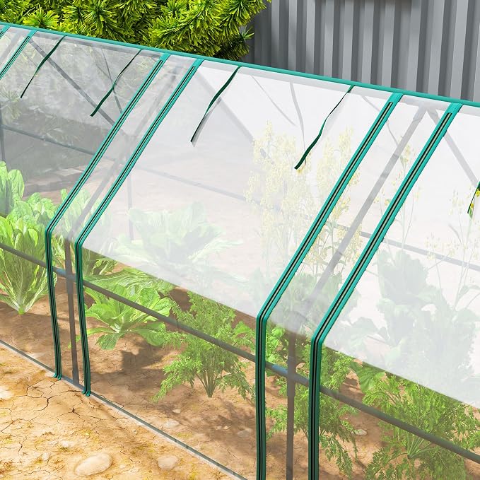 Outsunny 12' x 3' x 3'Mini Greenhouse with Zippered Doors & Roll-up Windows, Portable Plant Hot House with PVC Cover, Water Resistant, UV Protected for Outdoor Flowers, Vegetables, Clear