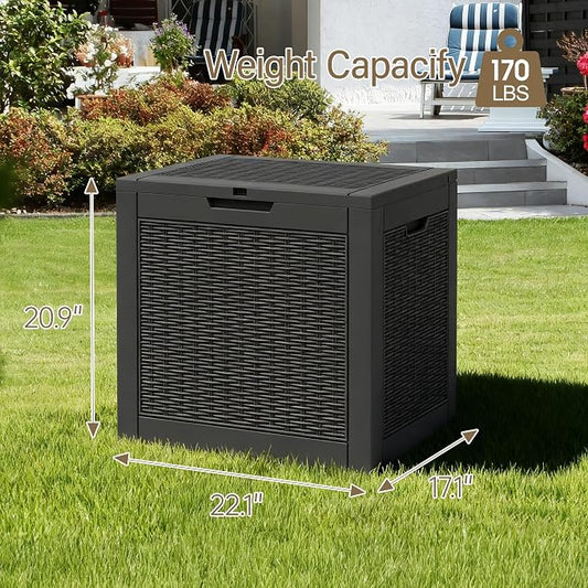 Outdoor Storage Box, 31 Gallon Deck Box with Lockable Lid, Waterproof Resin Storage Bin for Patio Furniture, Garden Tools, Cushions, Black