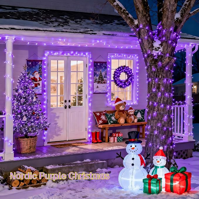 JMEXSUSS 600 LED Purple Christmas Lights Outdoor Indoor, 168ft Purple LED Christmas Tree Lights Plug in, Deep-Violet Fairy String Lights for Outside Patio Fireplace Party Xmas Decorations