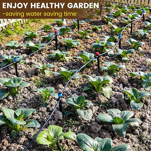 110FT Quick-Connect Drip Irrigation Kit, Garden Watering System DIY Automatic Irrigation Equipment Set for Lawn Raised Bed Greenhouse Plant Watering with 1/4'' Tubing, Drip Emitters, Connectors