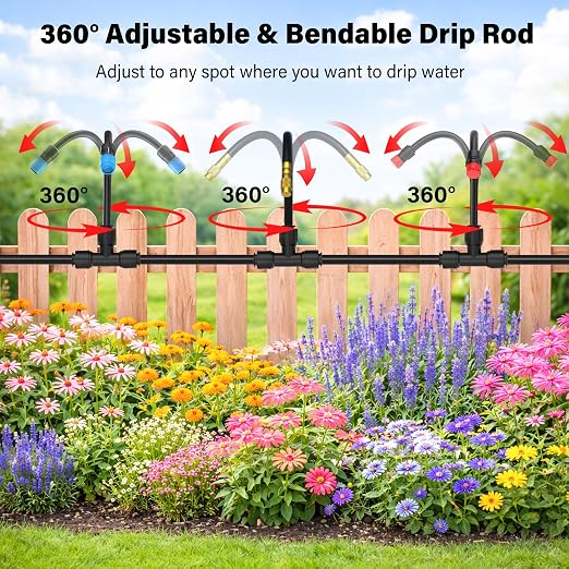 MIXC 2026-Upgrade 360° Adjustable Drip Irrigation System Kit, 200FT Bendable Watering Misting System with 3 Spray Nozzle Types, 1/2"(50FT) & 1/4"(150FT) Tubing for Garden Raised Bed Lawn & Greenhouse