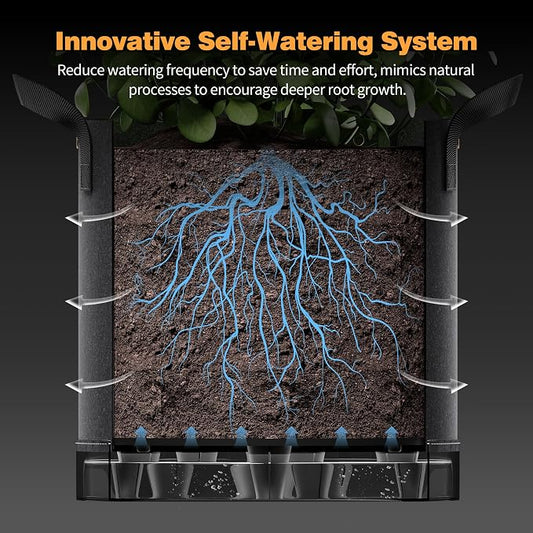 Patigrow Self-Watering Grow Bags, 5-Pack 5 Gallon 420G Thick Nonwoven Fabric Pots with Reinforced Handles and Multi-Purpose Rings, for Low Stress Plant Training Fruits, Vegetables,and Flowers