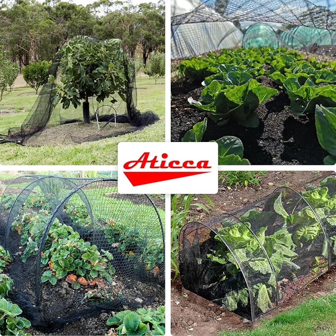 ATICCA Heavy Duty Bird Netting for Garden Protection & Fruit Trees, 13x40 Ft with 10 Stakes – Black Anti-Bird Net for Poultry, Deer, & Squirrel Protection, Durable Mesh for Garden and Yard Use