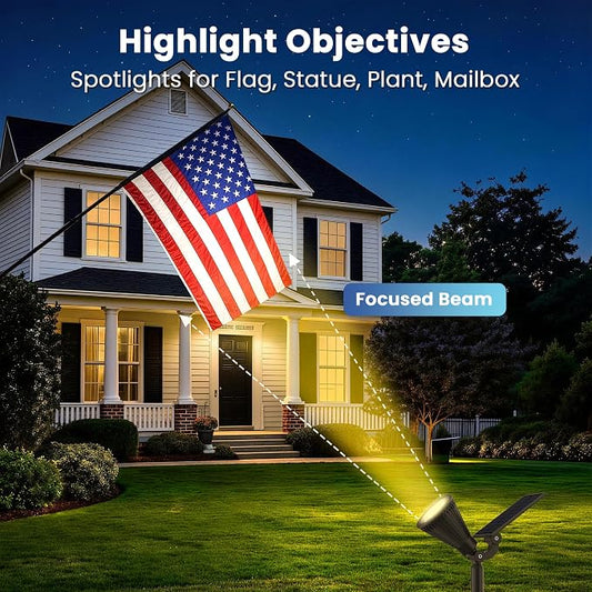 JEJOT 1 Pack Solar Lights Outdoor Waterproof,Warm White Light,2 Lighting Modes,Solar Powered Spotlights for Yard Garden Solar Spot Lights for Flag Landscape Auto On/Off