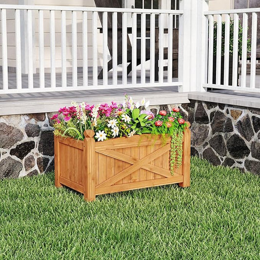HAPPYGRILL Wooden Raised Garden Bed, Solid Wood Gardening Plant Container w/Drainage Holes for Flower Vegetable Fruit, Outdoor Elevated Planter Box for Patio Garden Yard Balcony (25”x 16”x 15”)