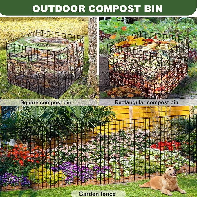 Large Compost Bin Outdoor, Square Mesh Garden Wire Compost Bin for Stacking Leaves and Yard Waste Black 36X36X28 Inches