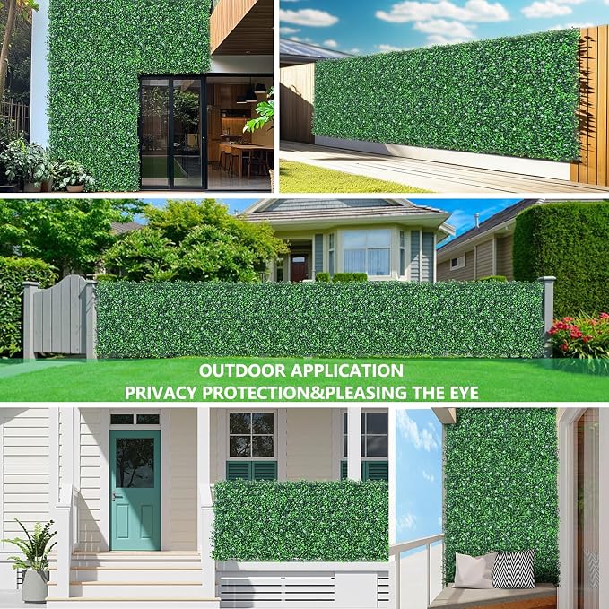 Grooy 71"x 144"(72 sq.ft) Artificial Boxwood Roll Panels with Flowers, UV-Anti Faux Ivy Leaves Privacy Fence Screen, Grass Wall Roll Panels for Indoor Home Decor and Outdoor Garden Backyard
