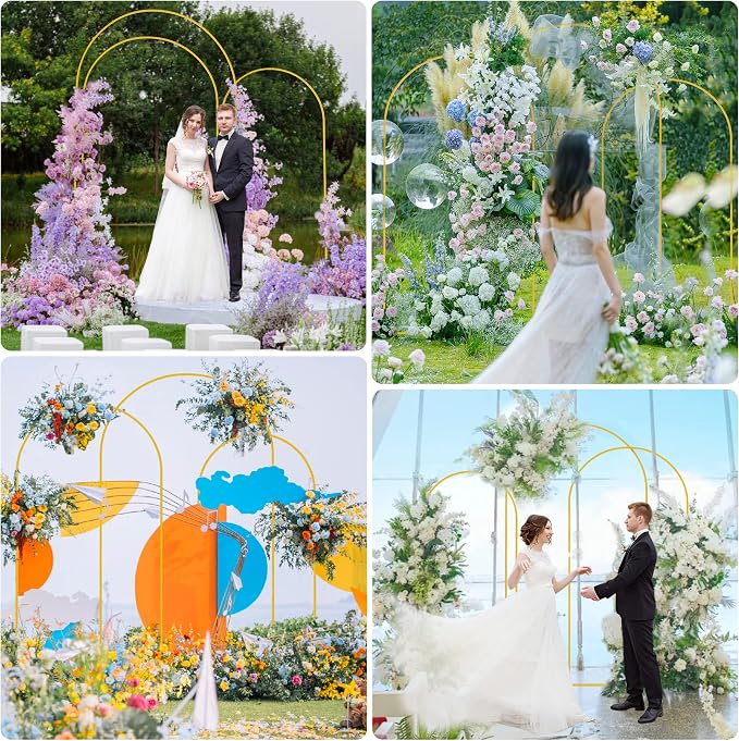 Wokceer Wedding Arch Backdrop Stand 8FT, 7.2FT, 6.6FT Set of 3 Gold Metal Arch Backdrop Stand for Wedding Ceremony Baby Shower Birthday Party Garden Floral Balloon Arch Decoration